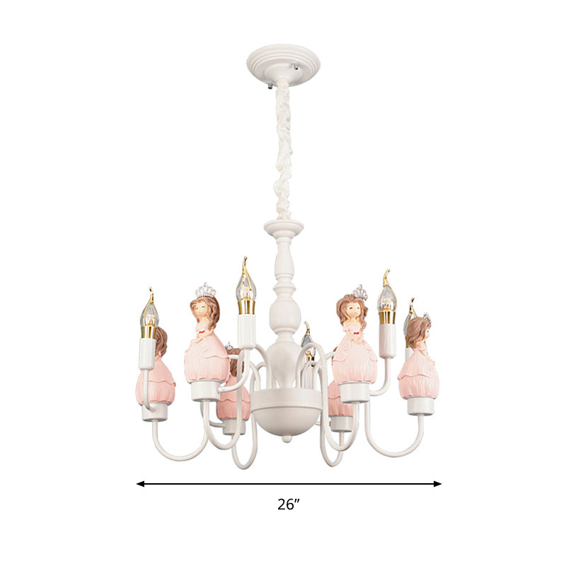 Cartoon Candle Hanging Ceiling Lamp with Princess Metal Pink Hanging Chandelier for Girl's Room Clearhalo 'Ceiling Lights' 'Chandeliers' Lighting' options 199631