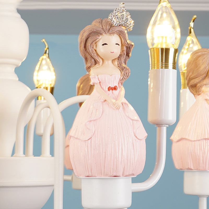 Cartoon Candle Hanging Ceiling Lamp with Princess Metal Pink Hanging Chandelier for Girl's Room Clearhalo 'Ceiling Lights' 'Chandeliers' Lighting' options 199632