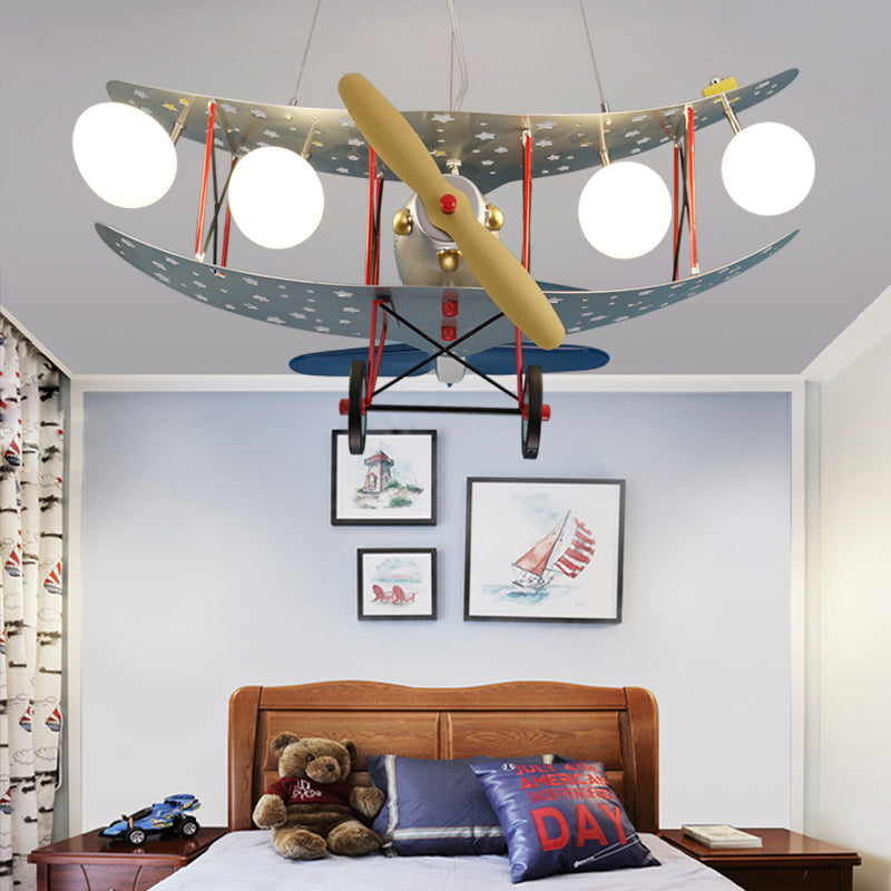 Chic Plane Hanging Lights Metal 4 Lights Chandelier in Blue for Living Room Nursing Room Clearhalo 'Ceiling Lights' 'Chandeliers' Lighting' options 199777