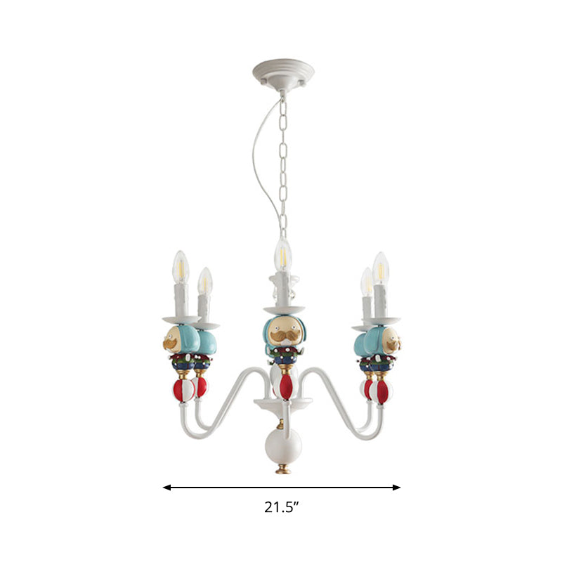 Nordic Candle Hanging Chandelier Metal Blue and White Pendant Light for Dining Room Clearhalo 'Ceiling Lights' 'Chandeliers' Lighting' options 199899