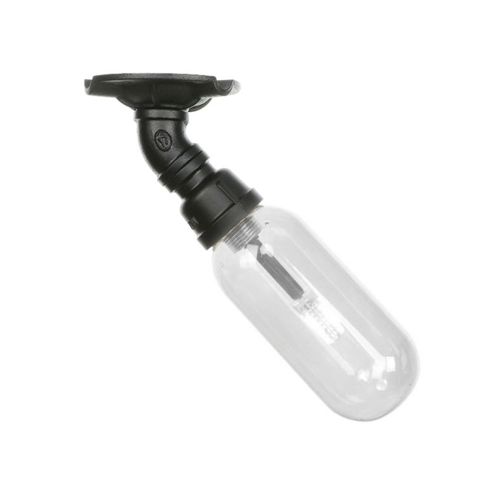 1 Light Ceiling Mounted Fixture Oval Shade Clear Glass Industrial Indoor Semi Flush Mount in Black with Pipe Design Clearhalo 'Ceiling Lights' 'Close To Ceiling Lights' 'Close to ceiling' 'Semi-flushmount' Lighting' 199922