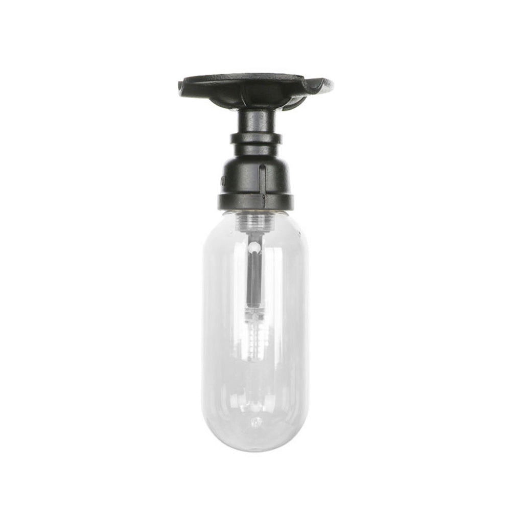 Capsule Corridor Semi Flush Light Industrial Clear Glass One Light Black Ceiling Lighting with Pipe Design Clearhalo 'Ceiling Lights' 'Close To Ceiling Lights' 'Close to ceiling' 'Semi-flushmount' Lighting' 199948