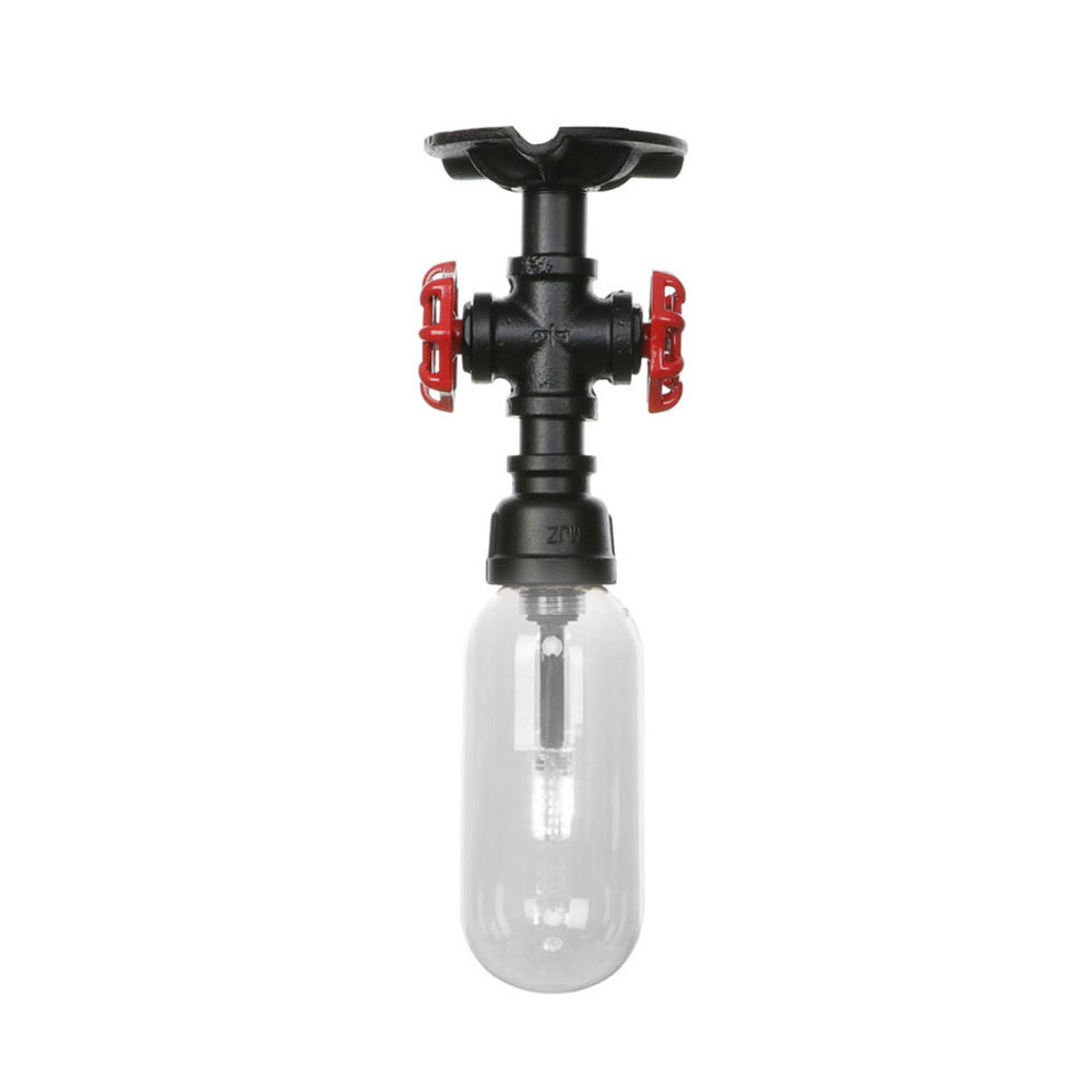 Capsule Corridor Semi Flush Light Industrial Clear Glass One Light Black Ceiling Lighting with Pipe Design Clearhalo 'Ceiling Lights' 'Close To Ceiling Lights' 'Close to ceiling' 'Semi-flushmount' Lighting' 199952