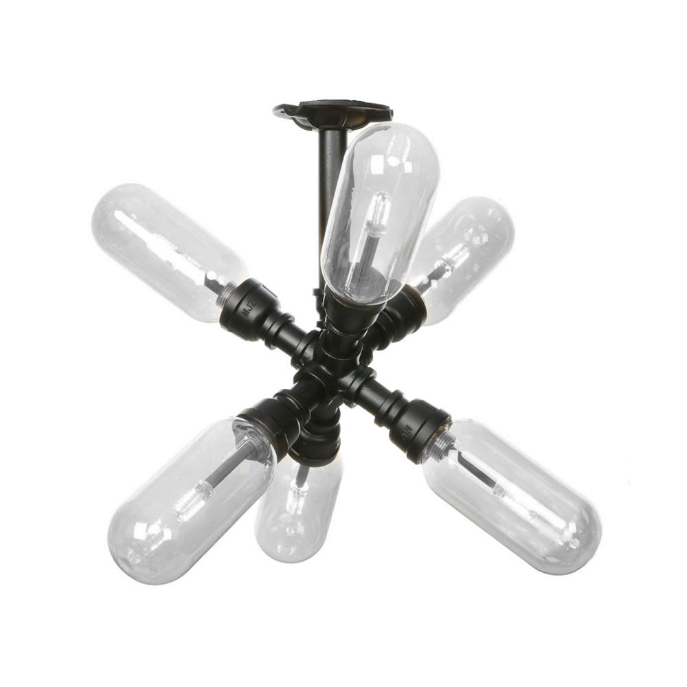 Black Sconce Light Industrial Metal 4/5/6 Light Capsule Shade Wall Lighting Fixture for Living Room with Pipe Design Clearhalo 'Ceiling Lights' 'Close To Ceiling Lights' 'Close to ceiling' 'Semi-flushmount' Lighting' 199995