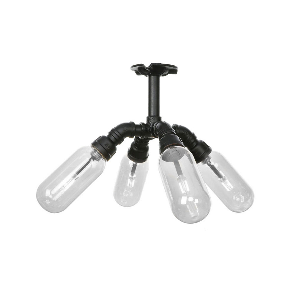 Black Sconce Light Industrial Metal 4/5/6 Light Capsule Shade Wall Lighting Fixture for Living Room with Pipe Design Clearhalo 'Ceiling Lights' 'Close To Ceiling Lights' 'Close to ceiling' 'Semi-flushmount' Lighting' 199999