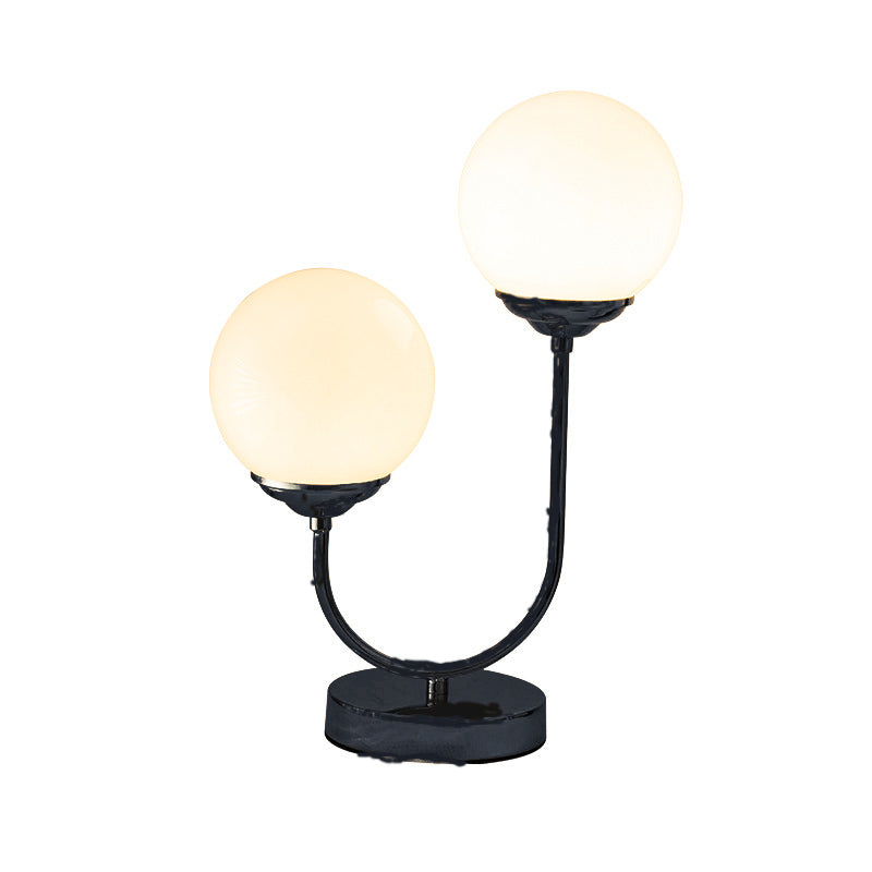 2 Heads Bedroom Table Light Modern Black Small Desk Lamp with Globe Opal Glass Shade Black Clearhalo 'Lamps' 'Table Lamps' Lighting' 1_fa5baa5c-ce07-4b47-a23f-e0154cbcd27f