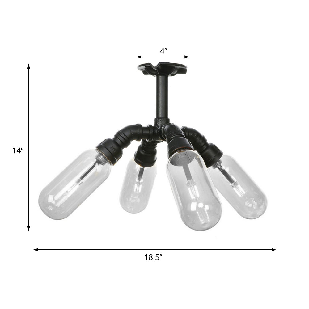 Black Sconce Light Industrial Metal 4/5/6 Light Capsule Shade Wall Lighting Fixture for Living Room with Pipe Design Clearhalo 'Ceiling Lights' 'Close To Ceiling Lights' 'Close to ceiling' 'Semi-flushmount' Lighting' 200000