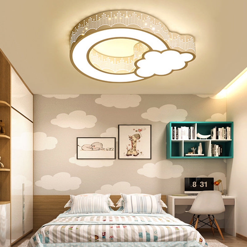 Child Bedroom Etched Ceiling Mount Light Metal Acrylic Lovely White LED Ceiling Lamp White C Clearhalo 'Ceiling Lights' 'Close To Ceiling Lights' 'Close to ceiling' 'Flush mount' Lighting' 200194