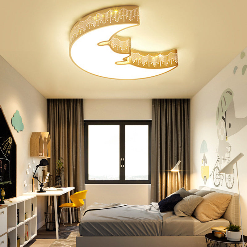 Child Bedroom Etched Ceiling Mount Light Metal Acrylic Lovely White LED Ceiling Lamp White A Clearhalo 'Ceiling Lights' 'Close To Ceiling Lights' 'Close to ceiling' 'Flush mount' Lighting' 200202