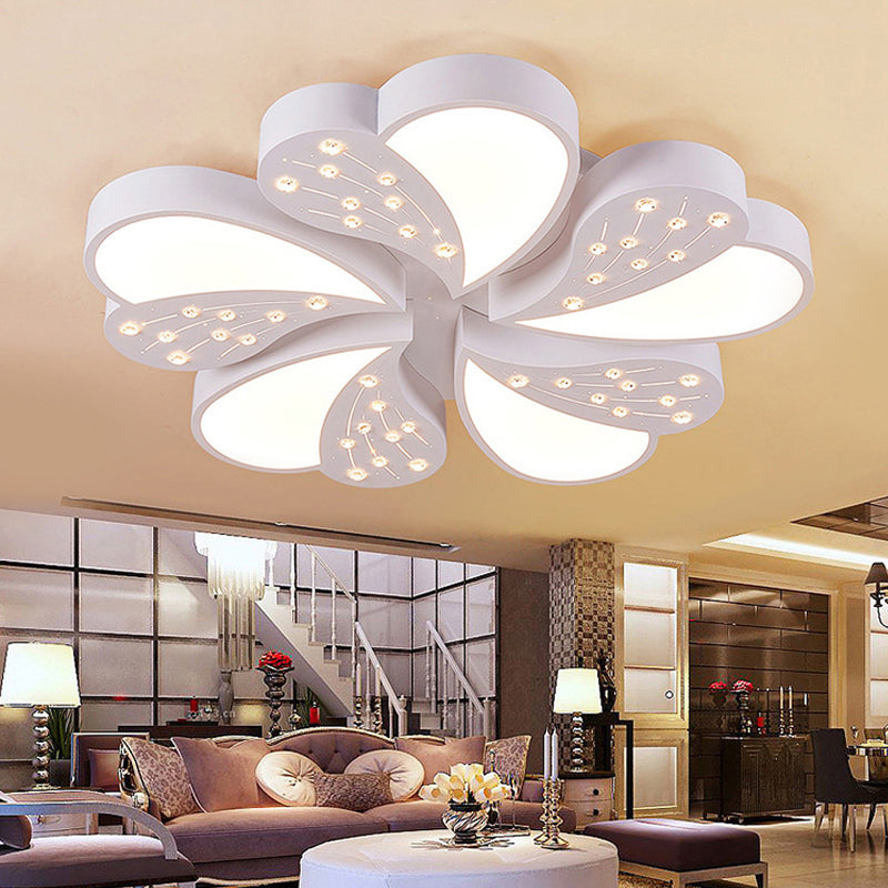 Pretty Modern White Flush Mount Light Floral Metal Acrylic Ceiling Lamp with Crystal for Baby Room 5 White Clearhalo 'Ceiling Lights' 'Close To Ceiling Lights' 'Close to ceiling' 'Flush mount' Lighting' 200207