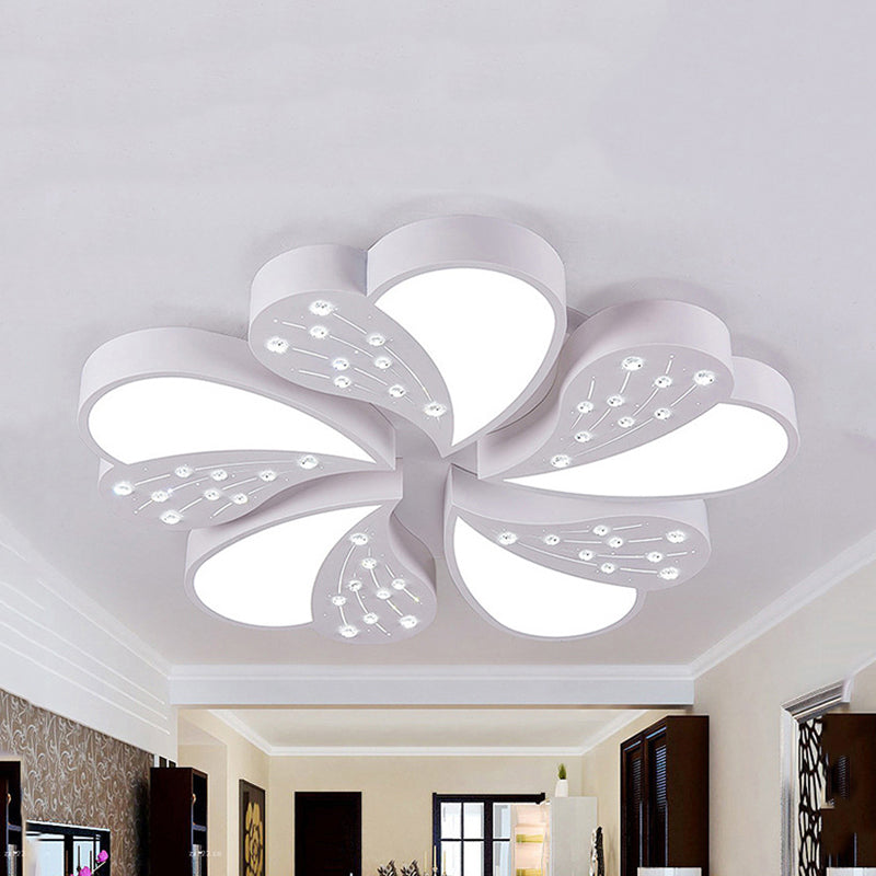 Pretty Modern White Flush Mount Light Floral Metal Acrylic Ceiling Lamp with Crystal for Baby Room Clearhalo 'Ceiling Lights' 'Close To Ceiling Lights' 'Close to ceiling' 'Flush mount' Lighting' 200208