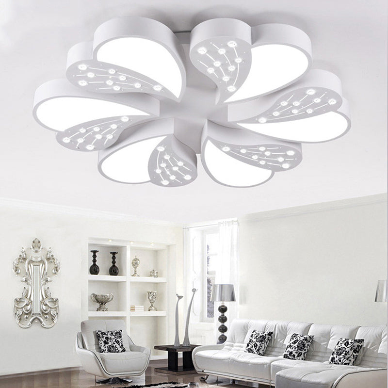 Pretty Modern White Flush Mount Light Floral Metal Acrylic Ceiling Lamp with Crystal for Baby Room 6 White Clearhalo 'Ceiling Lights' 'Close To Ceiling Lights' 'Close to ceiling' 'Flush mount' Lighting' 200211