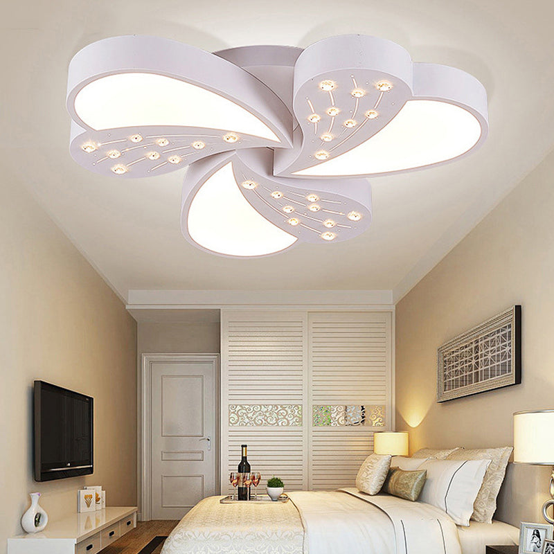 Pretty Modern White Flush Mount Light Floral Metal Acrylic Ceiling Lamp with Crystal for Baby Room Clearhalo 'Ceiling Lights' 'Close To Ceiling Lights' 'Close to ceiling' 'Flush mount' Lighting' 200216