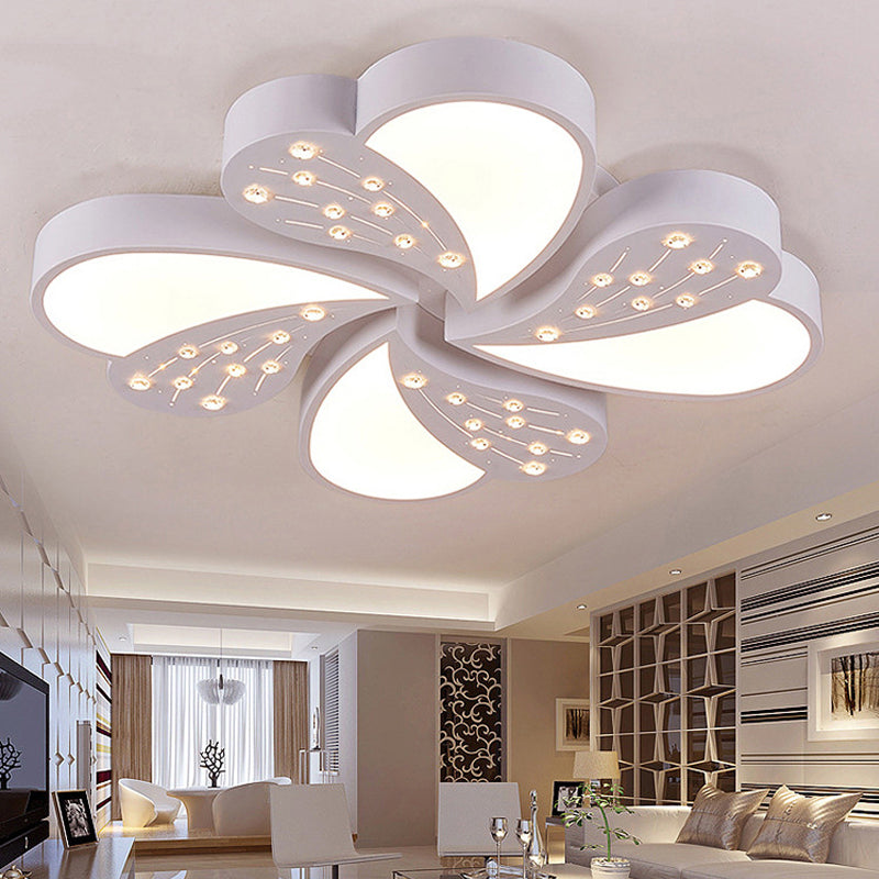 Pretty Modern White Flush Mount Light Floral Metal Acrylic Ceiling Lamp with Crystal for Baby Room 4 White Clearhalo 'Ceiling Lights' 'Close To Ceiling Lights' 'Close to ceiling' 'Flush mount' Lighting' 200219