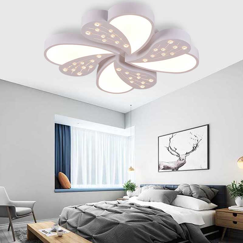 Pretty Modern White Flush Mount Light Floral Metal Acrylic Ceiling Lamp with Crystal for Baby Room Clearhalo 'Ceiling Lights' 'Close To Ceiling Lights' 'Close to ceiling' 'Flush mount' Lighting' 200220