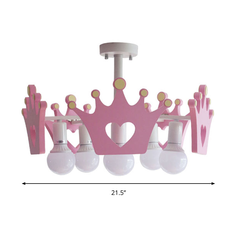 Pink Crown Hanging Chandelier Art Deco Wooden Hanging Pendant Lights for Bedroom Clearhalo 'Ceiling Lights' 'Chandeliers' Lighting' options 200312