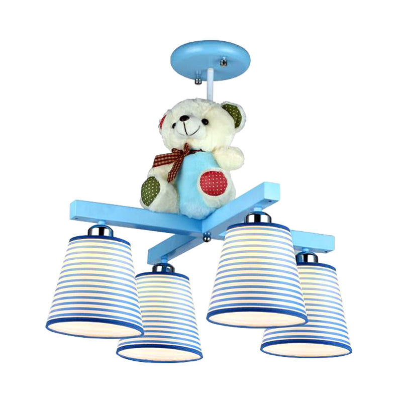 Cartoon Tapered Shade Hanging Lamp Fixture with Bear 4 Lights Fabric Hanging Lamp for Bedroom Clearhalo 'Ceiling Lights' 'Chandeliers' Lighting' options 200348
