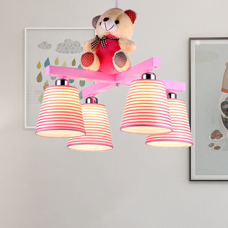 Cartoon Tapered Shade Hanging Lamp Fixture with Bear 4 Lights Fabric Hanging Lamp for Bedroom Clearhalo 'Ceiling Lights' 'Chandeliers' Lighting' options 200350