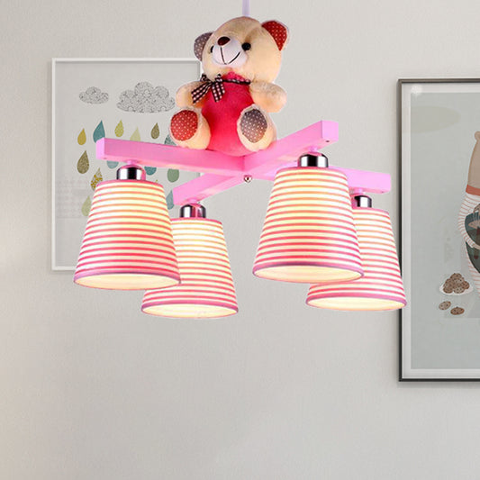 Cartoon Tapered Shade Hanging Lamp Fixture with Bear 4 Lights Fabric Hanging Lamp for Bedroom Clearhalo 'Ceiling Lights' 'Chandeliers' Lighting' options 200350