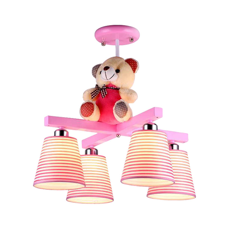 Cartoon Tapered Shade Hanging Lamp Fixture with Bear 4 Lights Fabric Hanging Lamp for Bedroom Clearhalo 'Ceiling Lights' 'Chandeliers' Lighting' options 200351
