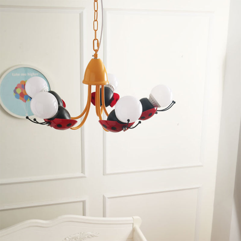 Lady Beetle Bedroom Hanging Chandelier Glass Cartoon Hanging Pendant Lights in Red Red Clearhalo 'Ceiling Lights' 'Chandeliers' Lighting' options 200366_80093d34-02a9-4996-8017-8f41f76af6d3