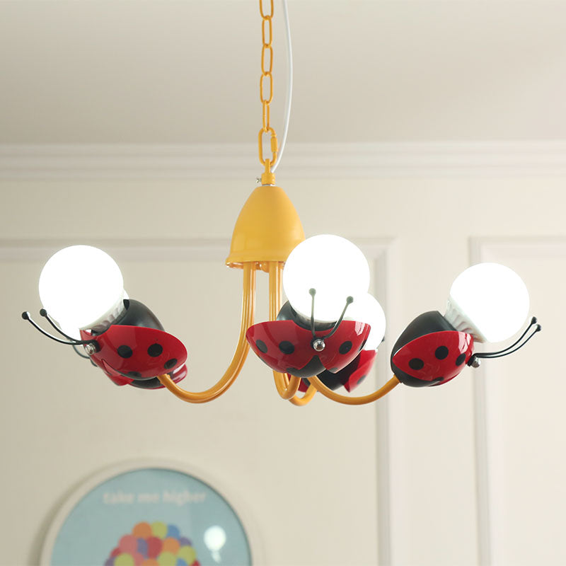 Lady Beetle Bedroom Hanging Chandelier Glass Cartoon Hanging Pendant Lights in Red Clearhalo 'Ceiling Lights' 'Chandeliers' Lighting' options 200367