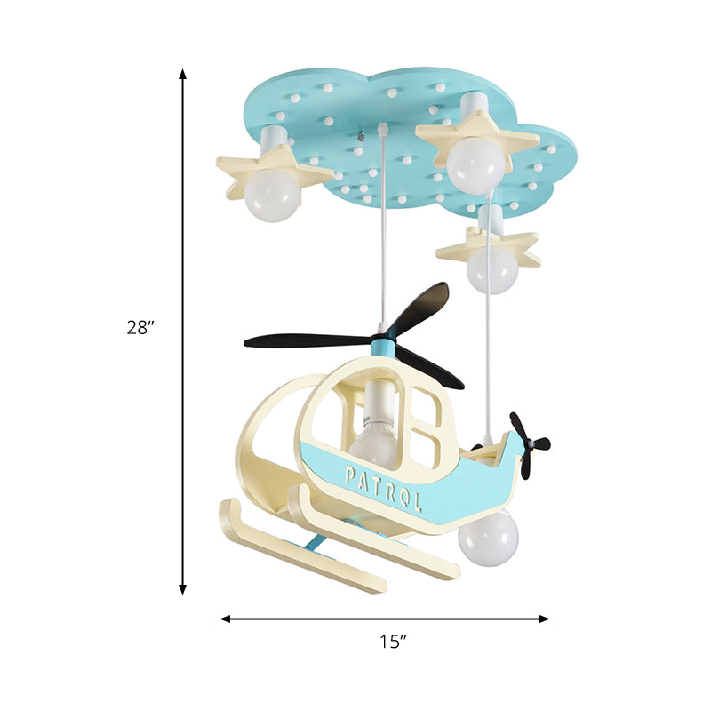 Kid Bedroom Helicopter Pendant Light Metal Cartoon Blue Hanging Chandelier with Cloud Shape Canopy Clearhalo 'Ceiling Lights' 'Pendant Lights' 'Pendants' Lighting' 200378