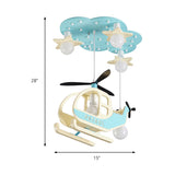 Kid Bedroom Helicopter Pendant Light Metal Cartoon Blue Hanging Chandelier with Cloud Shape Canopy Clearhalo 'Ceiling Lights' 'Pendant Lights' 'Pendants' Lighting' 200378