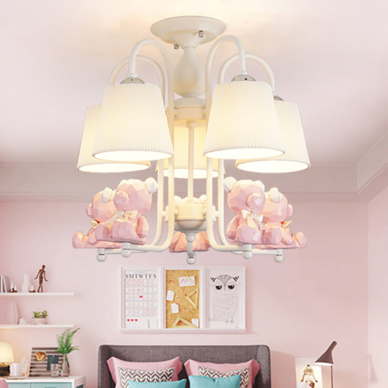 Contemporary Tapered Shade Hanging Lights Fabric Hanging Chandelier for Living Room Pink Clearhalo 'Ceiling Lights' 'Chandeliers' Lighting' options 200389_48f6adb6-06b4-4822-baaf-9469010feb59