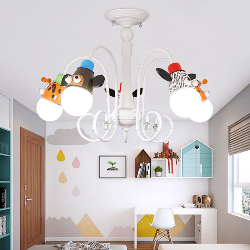 Kid Bedroom Animal Hanging Lights Metal Cartoon White Hanging Light Fixtures White Clearhalo 'Ceiling Lights' 'Chandeliers' Lighting' options 200397_b4279ba2-d952-47dc-b019-aba866cb0fb6