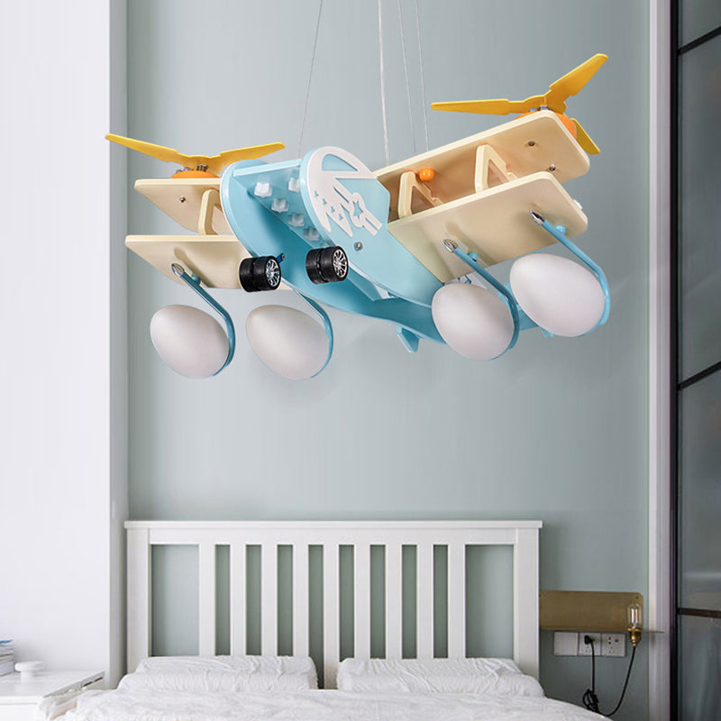 Blue Fighter Plane Hanging Lamp Fixture Wooden Hanging Chandelier for Child Bedroom Clearhalo 'Ceiling Lights' 'Chandeliers' Lighting' options 200402