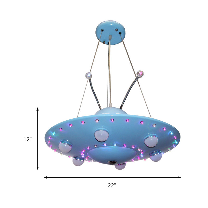 Cartoon Blue UFO Chandelier Lighting Metal Integrated Led Bedroom Pendant Light for Boy Clearhalo 'Ceiling Lights' 'Pendant Lights' 'Pendants' Lighting' 200410