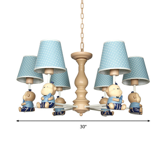 Animal-Themed Monkey Hanging Light Fabric and Resin Hanging Chandelier in Blue for Bedroom Clearhalo 'Ceiling Lights' 'Chandeliers' Lighting' options 200434