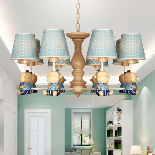 Animal-Themed Monkey Hanging Light Fabric and Resin Hanging Chandelier in Blue for Bedroom Clearhalo 'Ceiling Lights' 'Chandeliers' Lighting' options 200436