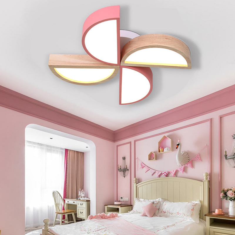 4-Head Toy Windmill Ceiling Lamp Cartoon Wood Metal LED Flush Ceiling Light for Nursing Room Red Clearhalo 'Ceiling Lights' 'Close To Ceiling Lights' 'Close to ceiling' 'Flush mount' Lighting' 200439