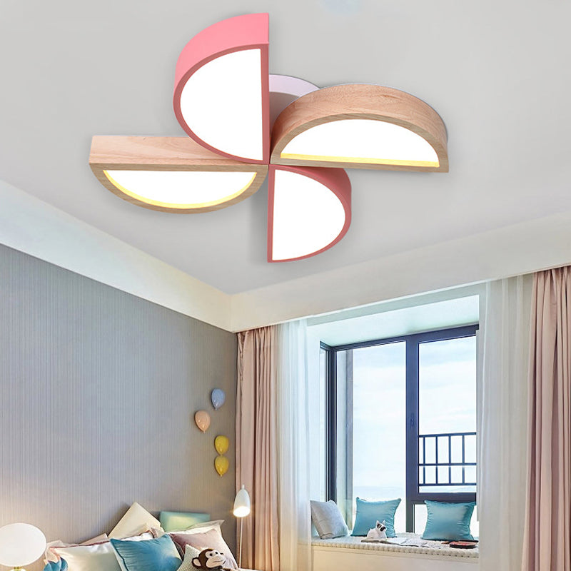 4-Head Toy Windmill Ceiling Lamp Cartoon Wood Metal LED Flush Ceiling Light for Nursing Room Clearhalo 'Ceiling Lights' 'Close To Ceiling Lights' 'Close to ceiling' 'Flush mount' Lighting' 200440