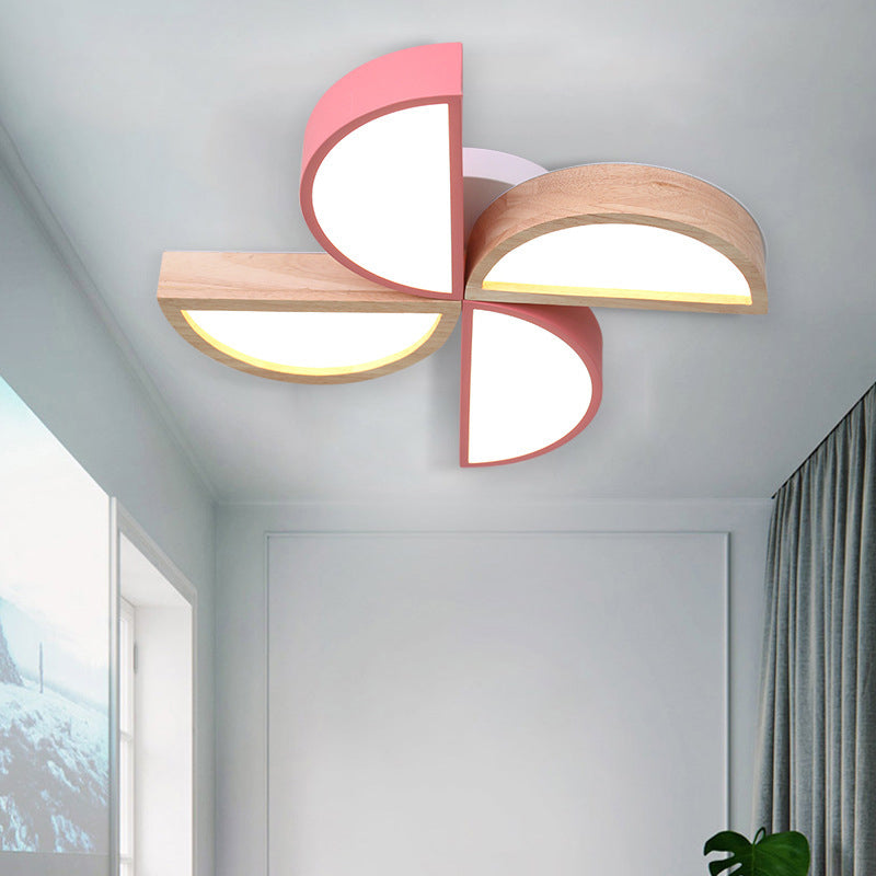 4-Head Toy Windmill Ceiling Lamp Cartoon Wood Metal LED Flush Ceiling Light for Nursing Room Clearhalo 'Ceiling Lights' 'Close To Ceiling Lights' 'Close to ceiling' 'Flush mount' Lighting' 200441