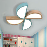 4-Head Toy Windmill Ceiling Lamp Cartoon Wood Metal LED Flush Ceiling Light for Nursing Room Blue Clearhalo 'Ceiling Lights' 'Close To Ceiling Lights' 'Close to ceiling' 'Flush mount' Lighting' 200444