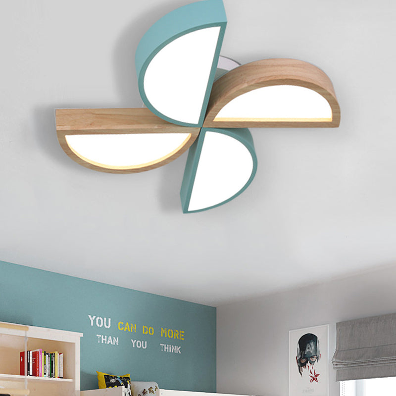 4-Head Toy Windmill Ceiling Lamp Cartoon Wood Metal LED Flush Ceiling Light for Nursing Room Clearhalo 'Ceiling Lights' 'Close To Ceiling Lights' 'Close to ceiling' 'Flush mount' Lighting' 200446