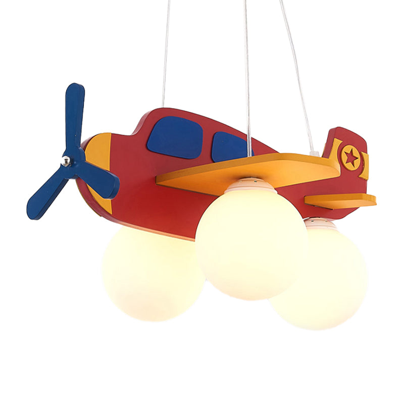 Kid Bedroom Plane Hanging Light with Opal Glass Ball Shade Cartoon 3 Heads Hanging Pendant Light in Blue/Yellow Clearhalo 'Ceiling Lights' 'Chandeliers' Lighting' options 200451