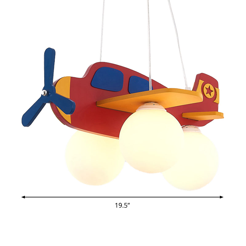 Kid Bedroom Plane Hanging Light with Opal Glass Ball Shade Cartoon 3 Heads Hanging Pendant Light in Blue/Yellow Clearhalo 'Ceiling Lights' 'Chandeliers' Lighting' options 200452