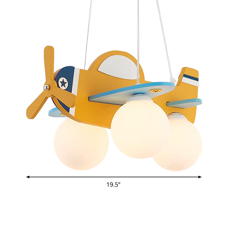 Kid Bedroom Plane Hanging Light with Opal Glass Ball Shade Cartoon 3 Heads Hanging Pendant Light in Blue/Yellow Clearhalo 'Ceiling Lights' 'Chandeliers' Lighting' options 200460