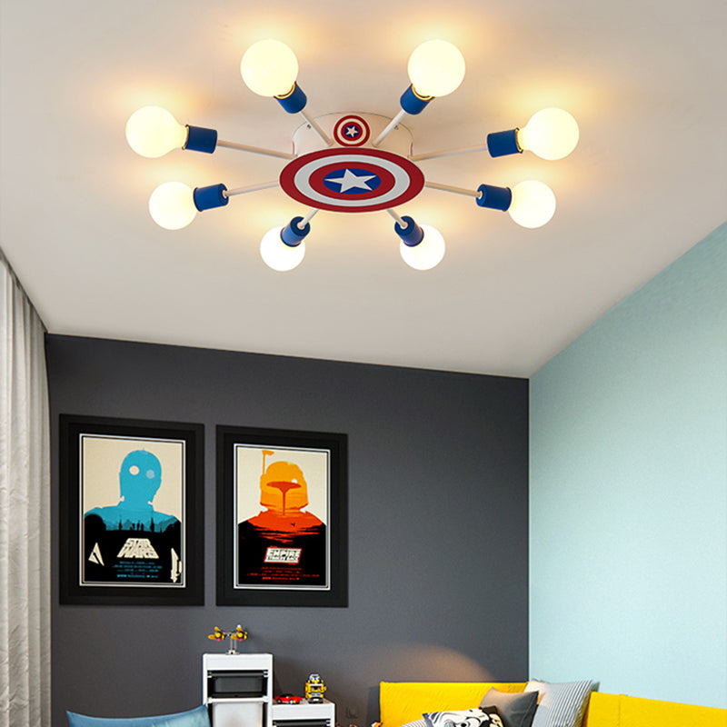 American Style Round Ceiling Light Metal Red and Blue Flush Mount Ceiling Light for Bedroom Red Clearhalo 'Ceiling Lights' 'Close To Ceiling Lights' 'Close to ceiling' 'Semi-flushmount' Lighting' 200461