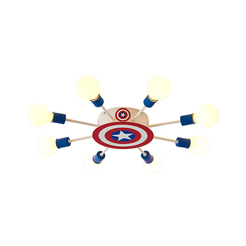 American Style Round Ceiling Light Metal Red and Blue Flush Mount Ceiling Light for Bedroom Clearhalo 'Ceiling Lights' 'Close To Ceiling Lights' 'Close to ceiling' 'Semi-flushmount' Lighting' 200463