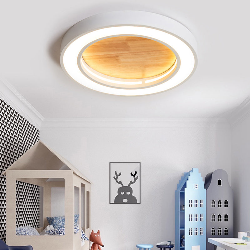 Acrylic Wood Round Flushmount Light Boys Bedroom Nordic Style LED Ceiling Fixture Clearhalo 'Ceiling Lights' 'Close To Ceiling Lights' 'Close to ceiling' 'Flush mount' Lighting' 200485