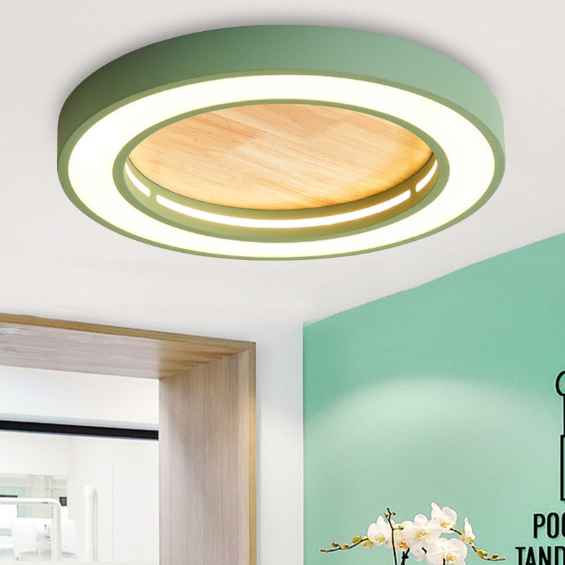 Acrylic Wood Round Flushmount Light Boys Bedroom Nordic Style LED Ceiling Fixture Green Clearhalo 'Ceiling Lights' 'Close To Ceiling Lights' 'Close to ceiling' 'Flush mount' Lighting' 200488