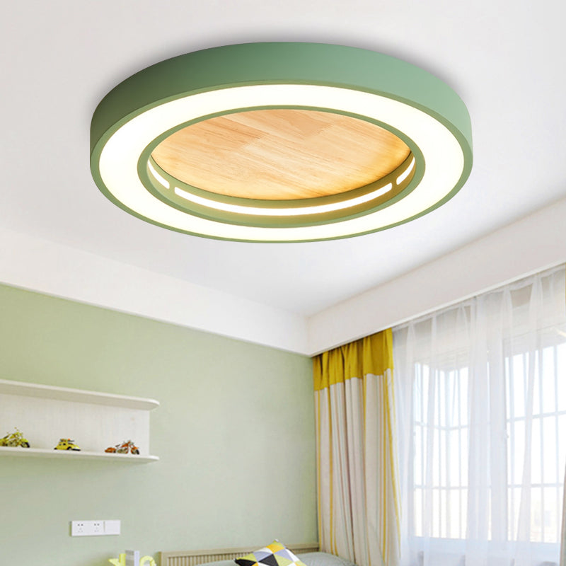 Acrylic Wood Round Flushmount Light Boys Bedroom Nordic Style LED Ceiling Fixture Clearhalo 'Ceiling Lights' 'Close To Ceiling Lights' 'Close to ceiling' 'Flush mount' Lighting' 200489