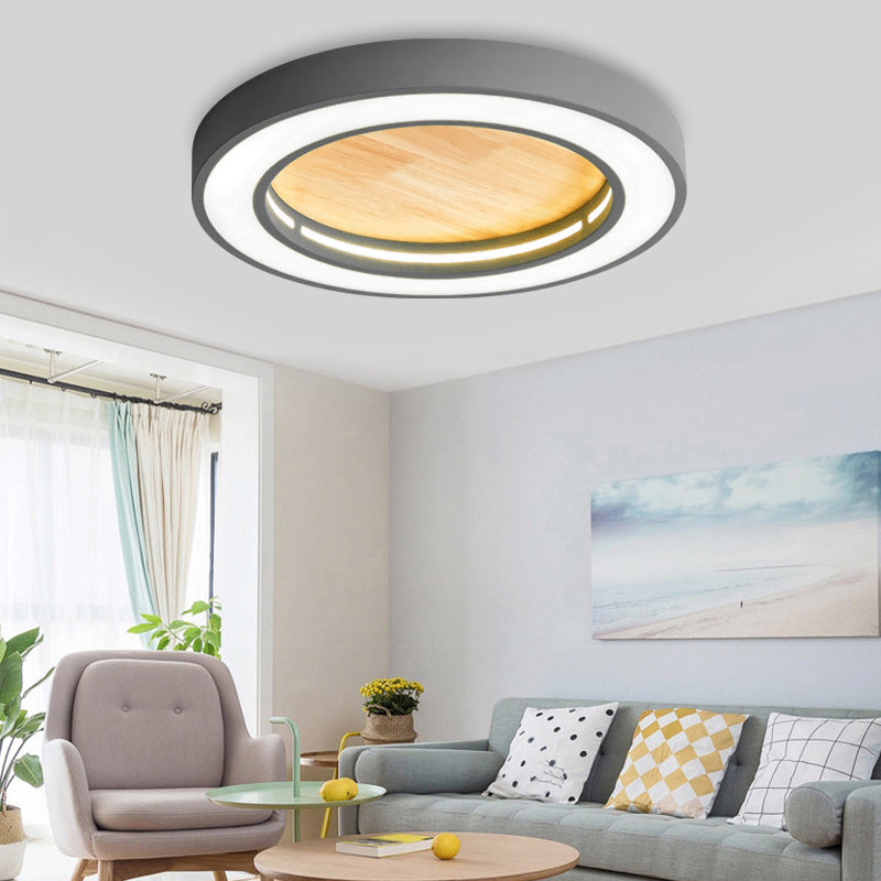 Acrylic Wood Round Flushmount Light Boys Bedroom Nordic Style LED Ceiling Fixture Grey Clearhalo 'Ceiling Lights' 'Close To Ceiling Lights' 'Close to ceiling' 'Flush mount' Lighting' 200491