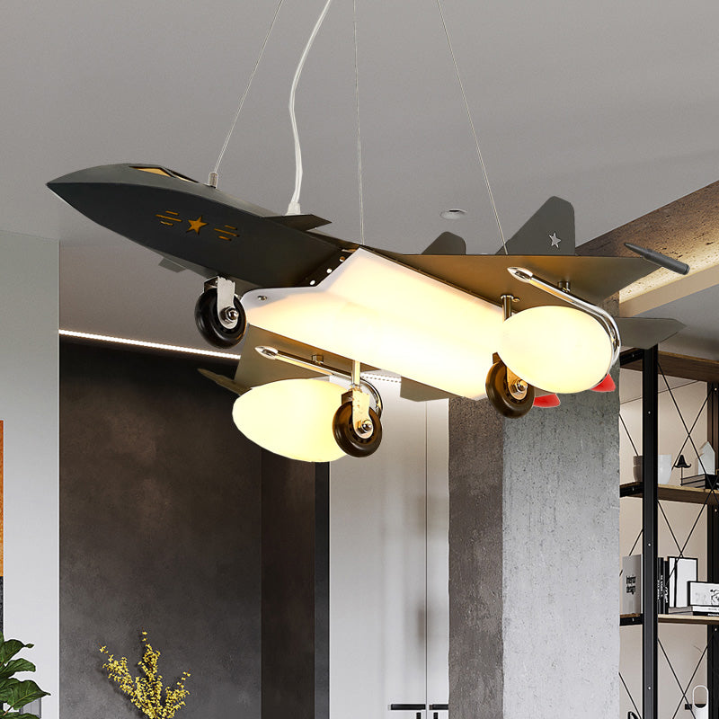 Nordic Fighter Plane Chandelier Metal Hanging Ceiling Lamp in Black for Dining Room Clearhalo 'Ceiling Lights' 'Chandeliers' Lighting' options 200494