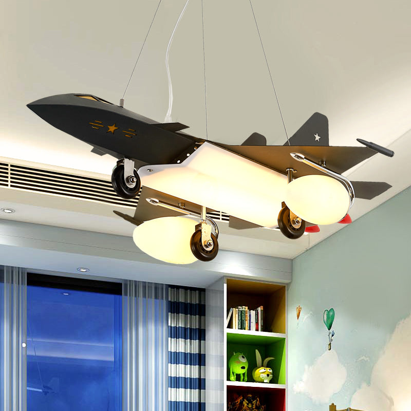 Nordic Fighter Plane Chandelier Metal Hanging Ceiling Lamp in Black for Dining Room Clearhalo 'Ceiling Lights' 'Chandeliers' Lighting' options 200495